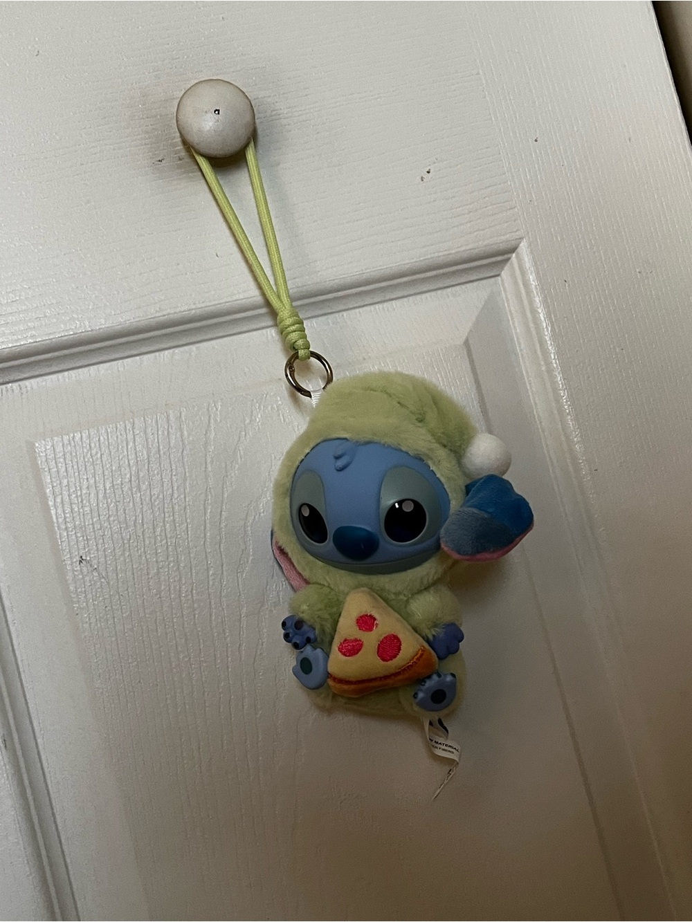 Disney Stitch Plush Keychain in Light Green and Blue with Pizza